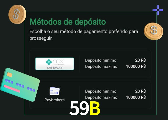 O cassino 59B oferece uma grande variedade de métodos de pagamento